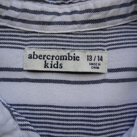 💰3/$25 ABERCROMBIE KIDs Girls Button Down Shirt Top Stripes Logo Preppy 13/14 - Picture 7 of 12